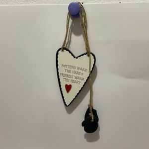 Wooden Heart Mittens Warm Hands, Friends the Heart Christmas Ornament by K Adler
